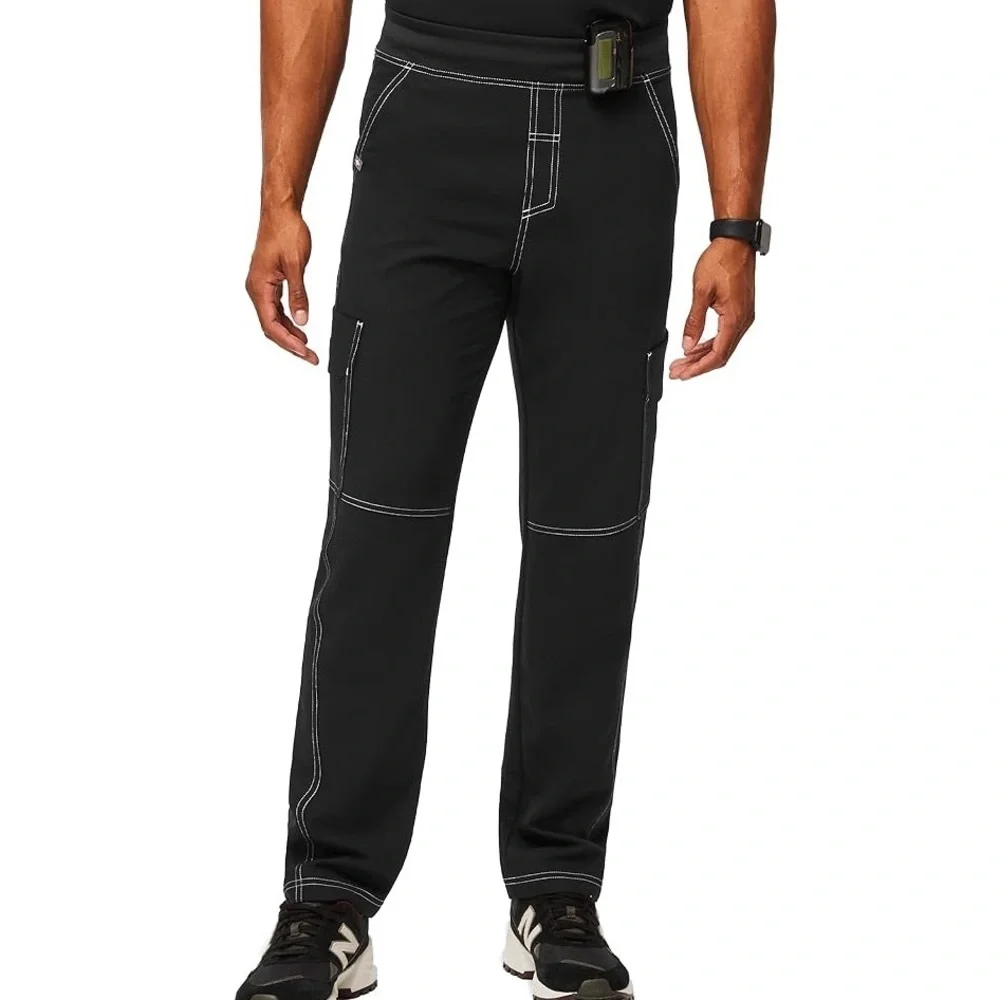 Figs Axim Cargo Utility Scrub Pants for Men Classic Fit Straight Leg Black XL S1